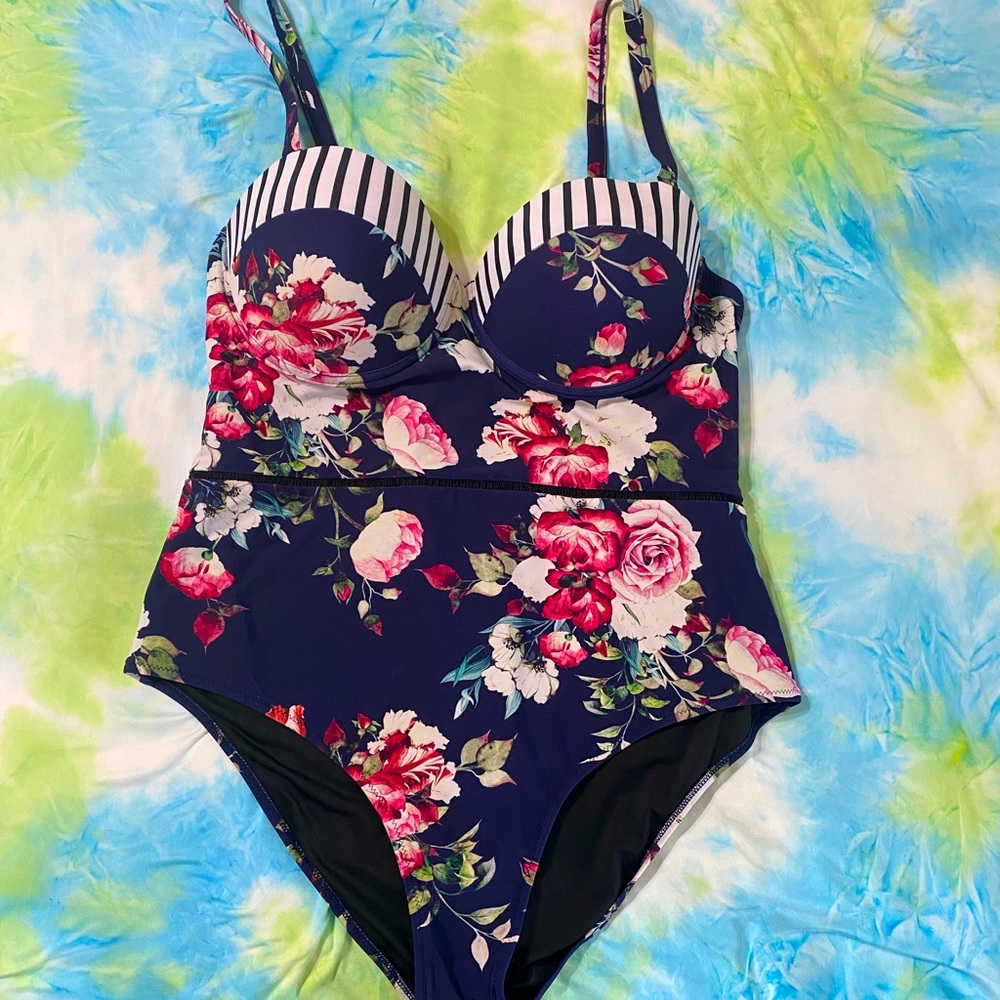 Cupshe Plus Floral and Stripe One Piece